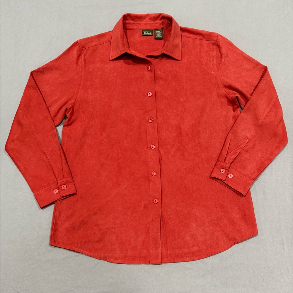 L.L. Bean Women's Bold Red Button Front Brushed Fabric Shirt Medium